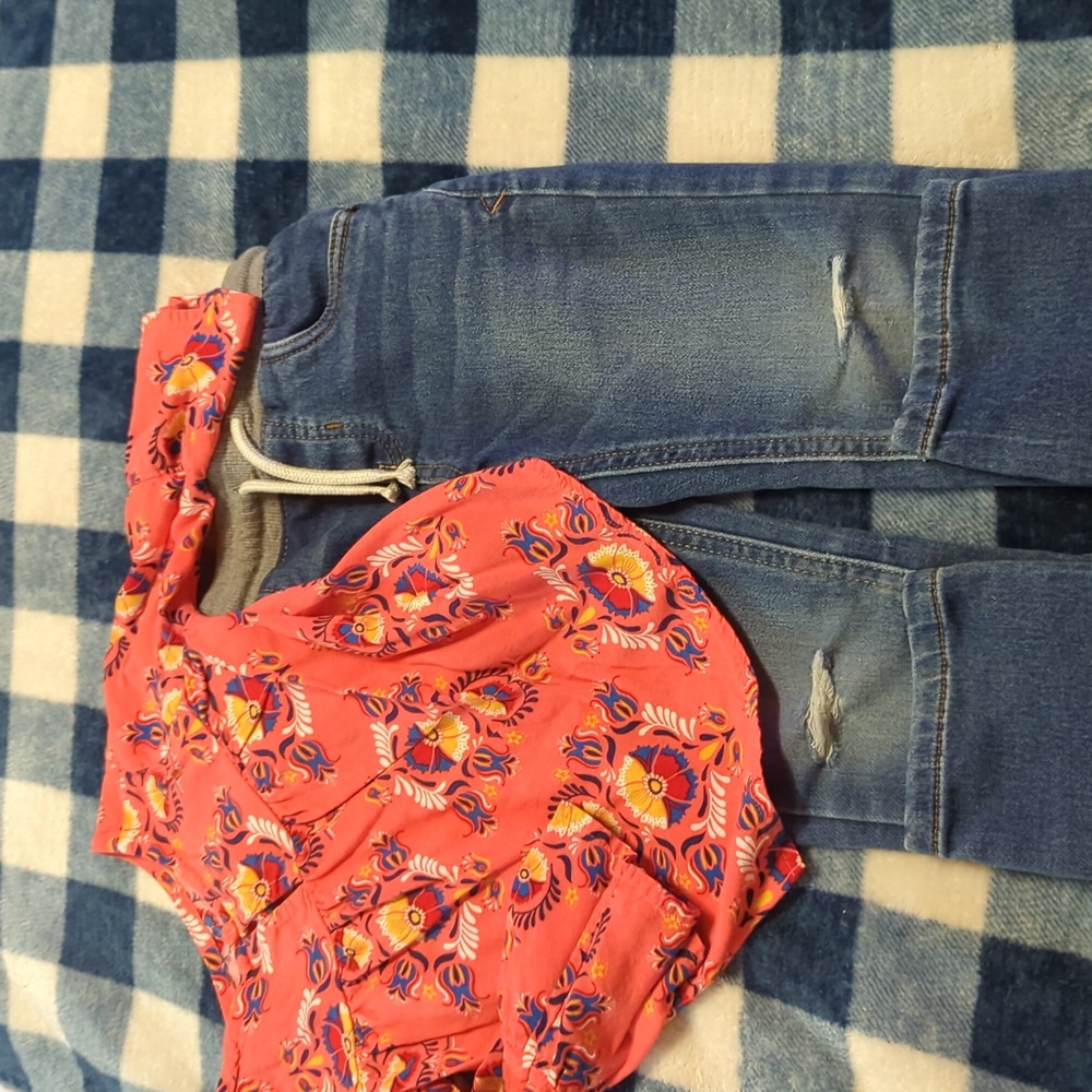 Cat & Jack Crazy 8 girls sz 4T fall outfit shirt jeans